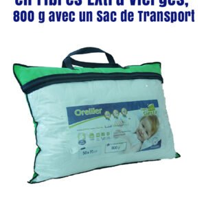 Oreiller Orthopédique en Fibres Extra Vierges, 800 g avec un Sac de Transport