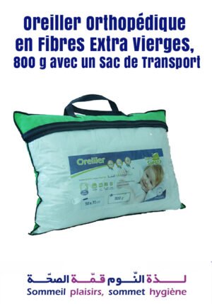 Oreiller Orthopédique en Fibres Extra Vierges, 800 g avec un Sac de Transport