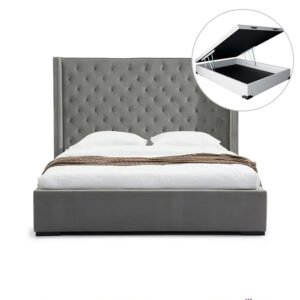 Lit Capitonné Boutonné en Forme de Losange avec un Coffre de rangement