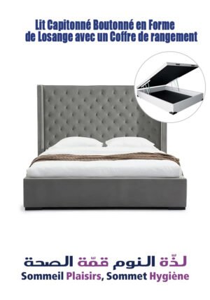 Lit Capitonné Boutonné en Forme de Losange avec un Coffre de rangement