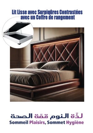 Lit Lisse avec Surpiqûres Contrastées avec un Coffre de rangement