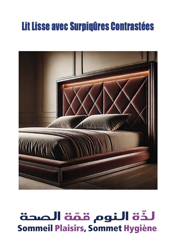 Lit Lisse avec Surpiqûres Contrastées - Matelas Lit Lisse avec Surpiqûres Contrastées