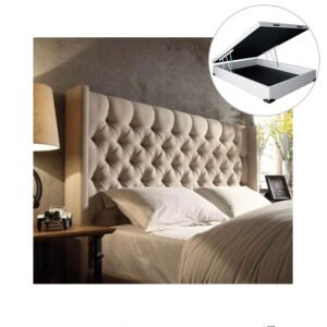 Lit Lisse avec Surpiqûres en Forme de Losange avec un Coffre de rangement