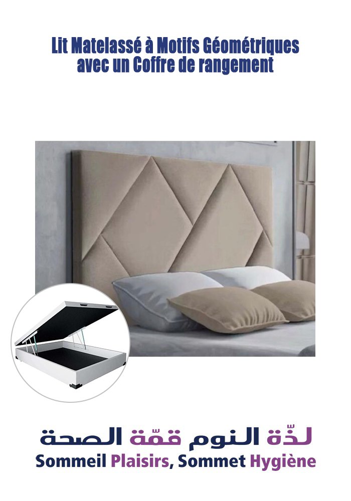 Lit Matelassé à Motifs Géométriques avec un Coffre de rangement - Matelas Lit Matelassé à Motifs Géométriques avec un Coffre de rangement