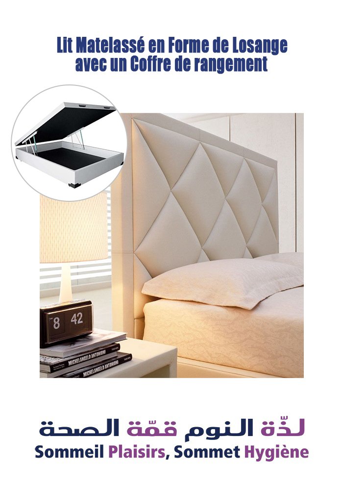 Lit Matelassé en Forme de Losange avec un Coffre de rangement - Matelas Lit Matelassé en Forme de Losange avec un Coffre de rangement