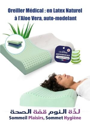 Oreiller Médical : en Latex Naturel à l'Aloe Vera, auto-modelant