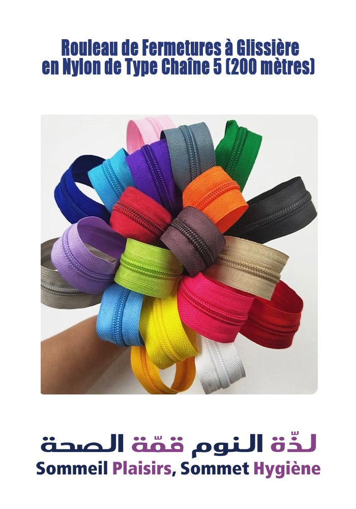 Rouleau de Fermetures à Glissière en Nylon de Type Chaîne 5 (200 mètres) - Matelas Rouleau de Fermetures à Glissière en Nylon de Type Chaîne 5 (200 mètres)