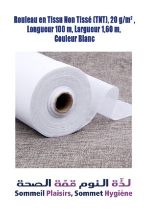 Rouleau de Tissu Non Tissé (TNT), 20 g/m², Longueur 100 m, Largeur 1,60 m, Couleur Blanc