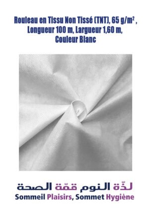 Rouleau de Tissu Non Tissé (TNT), 65 g/m², Longueur 100 m, Largeur 1,60 m, Couleur Blanc