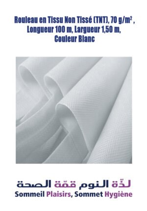 Rouleau de Tissu Non Tissé (TNT), 70 g/m², Longueur 100 m, Largeur 1,50 m, Couleur Blanc