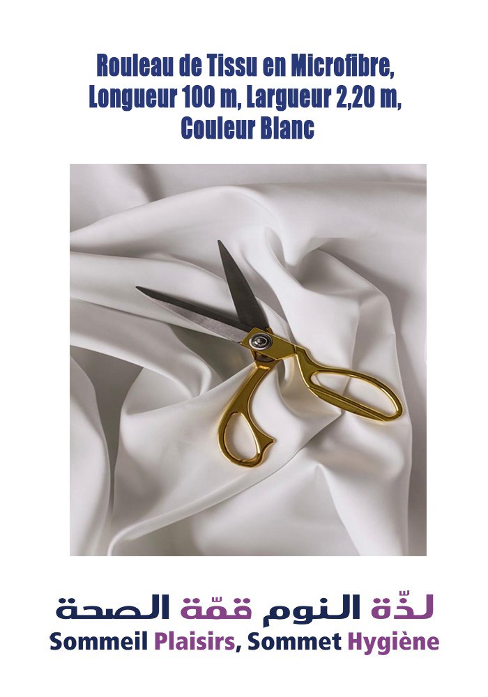 Rouleau de Tissu en Microfibre, 200 g/m², Longueur 100 m, Largeur 2,20 m, Couleur Blanc