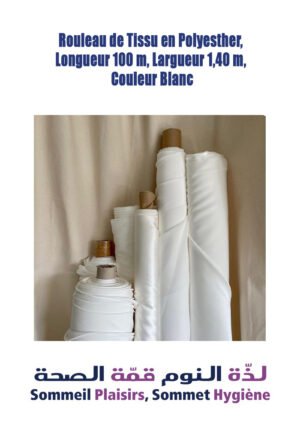 Rouleau de Tissu en Polyester, Longueur 100 m, Largeur 1,40 m, Couleur Blanc