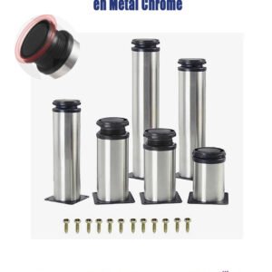Carton de 100 Pieds de Support pour Meuble, Forme Cylindrique, Réglables, en Métal Chromé