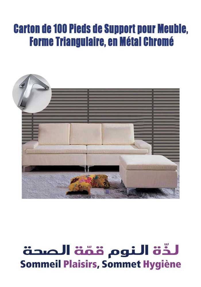 Carton de 100 Pieds de Support pour Meuble, Forme Triangulaire, en Métal Chromé