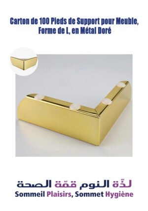 Carton de 100 Pieds de Support pour Meuble, Forme en L, en Métal Doré